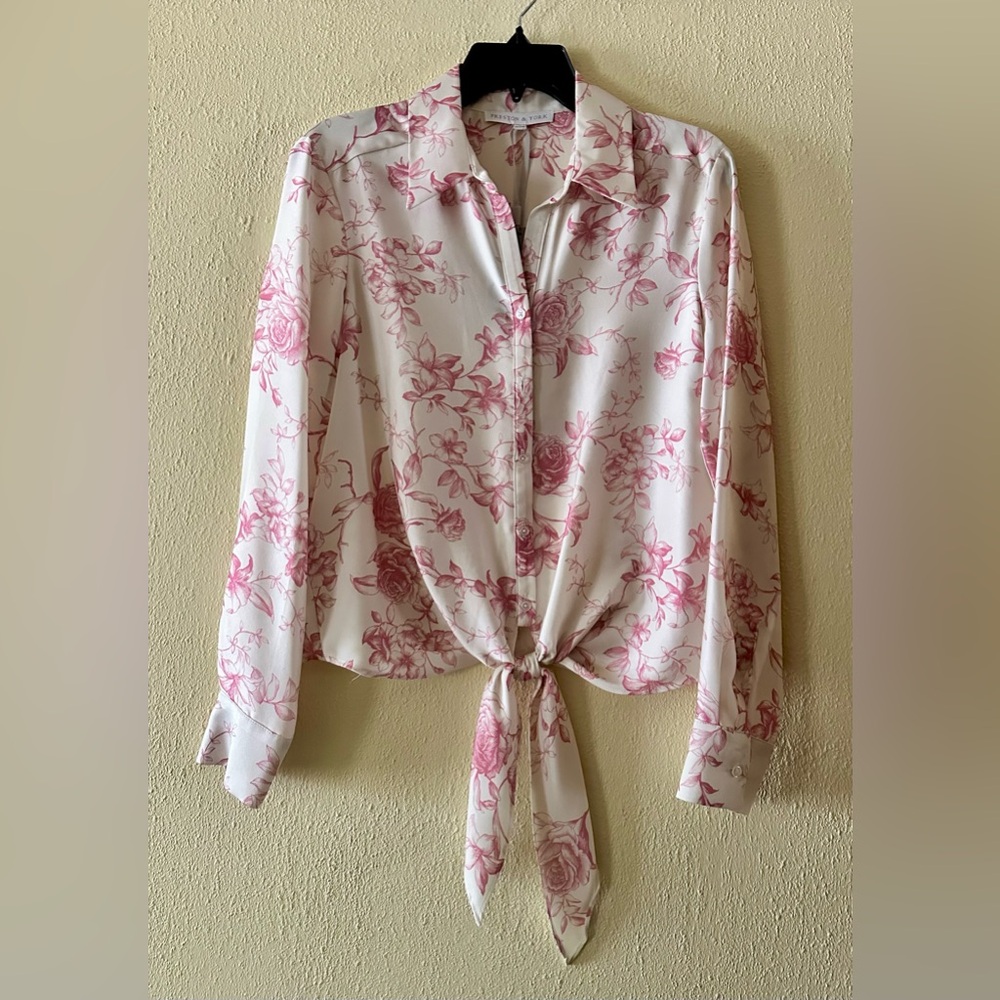 Preston & York Kinsley Pink Floral Tie-Front Blouse